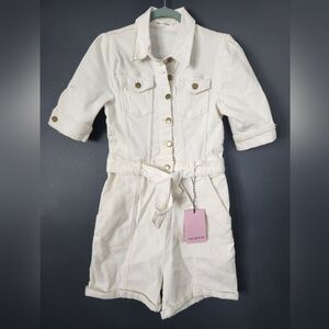 Avec Les Filles Small Cream And Gold Denim Romper New With Tags